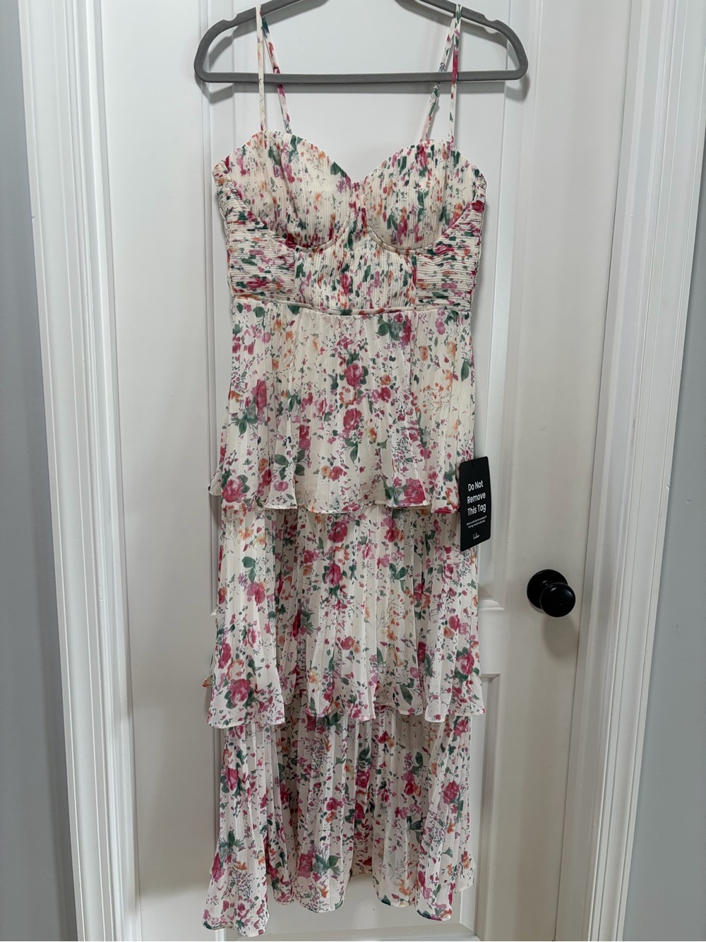Lulus‎ Cascading Crush NWT size S Ivory Floral Print Tiered Bustier Midi Dress - Picture 3 of 11